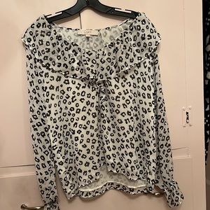 Loft black and white animal print blouse size small